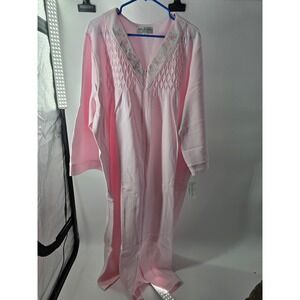 Miss Elaine Pink Waffle Knit Zip Front Robe Floral Embroidery 3X 869512DX NEW